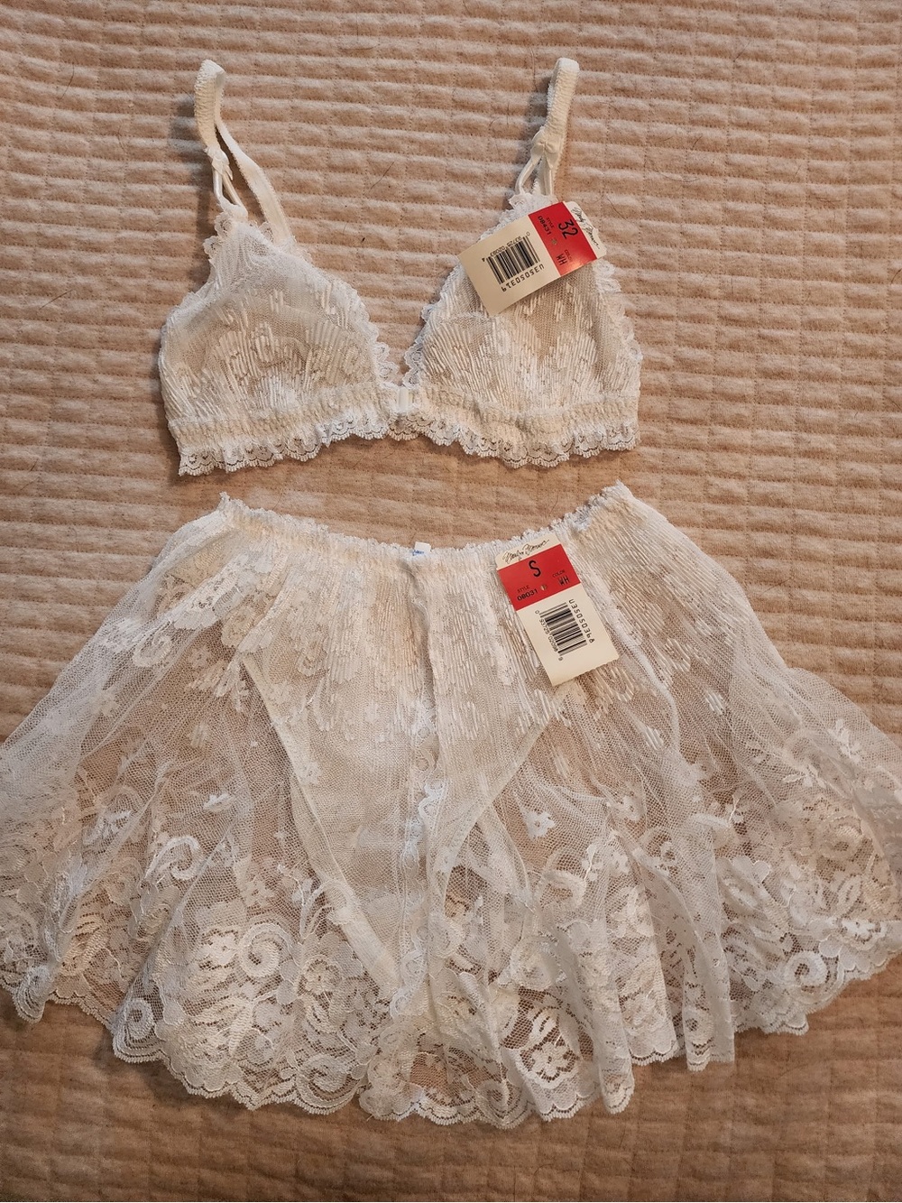 Marilyn Monroe White Sheer Lace Bralette and Skirt Set